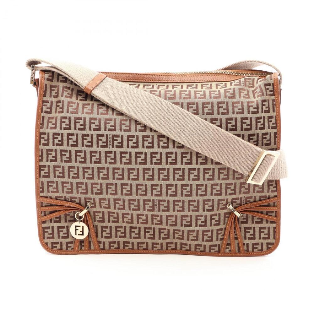 Fendi Zucchino Shoulder Bag/Handbag, Canvas and Leather, Women's, Beige/Brown